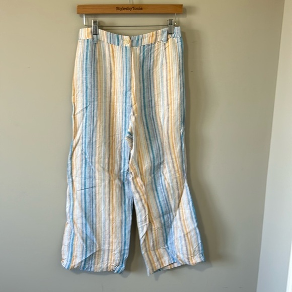 Reformation Tahiti Linen Ankle Crop Mid Rise Stripe Print Pattern Pants Sz 6 - Picture 3 of 13